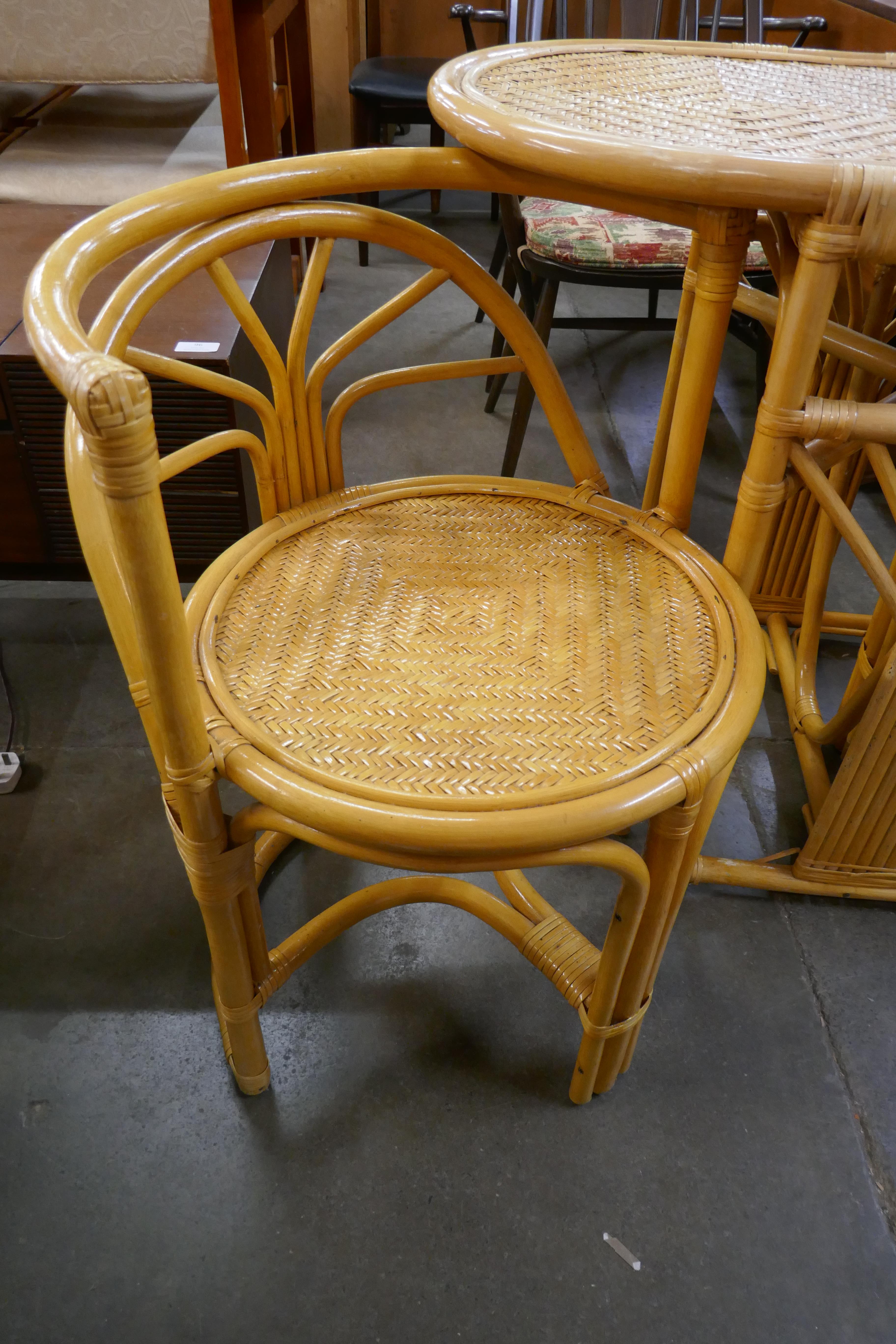 A bamboo and rattan table and two chairs - Image 3 of 4