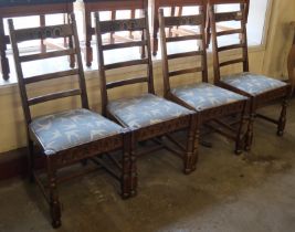 Two sets of four oak dining chairs