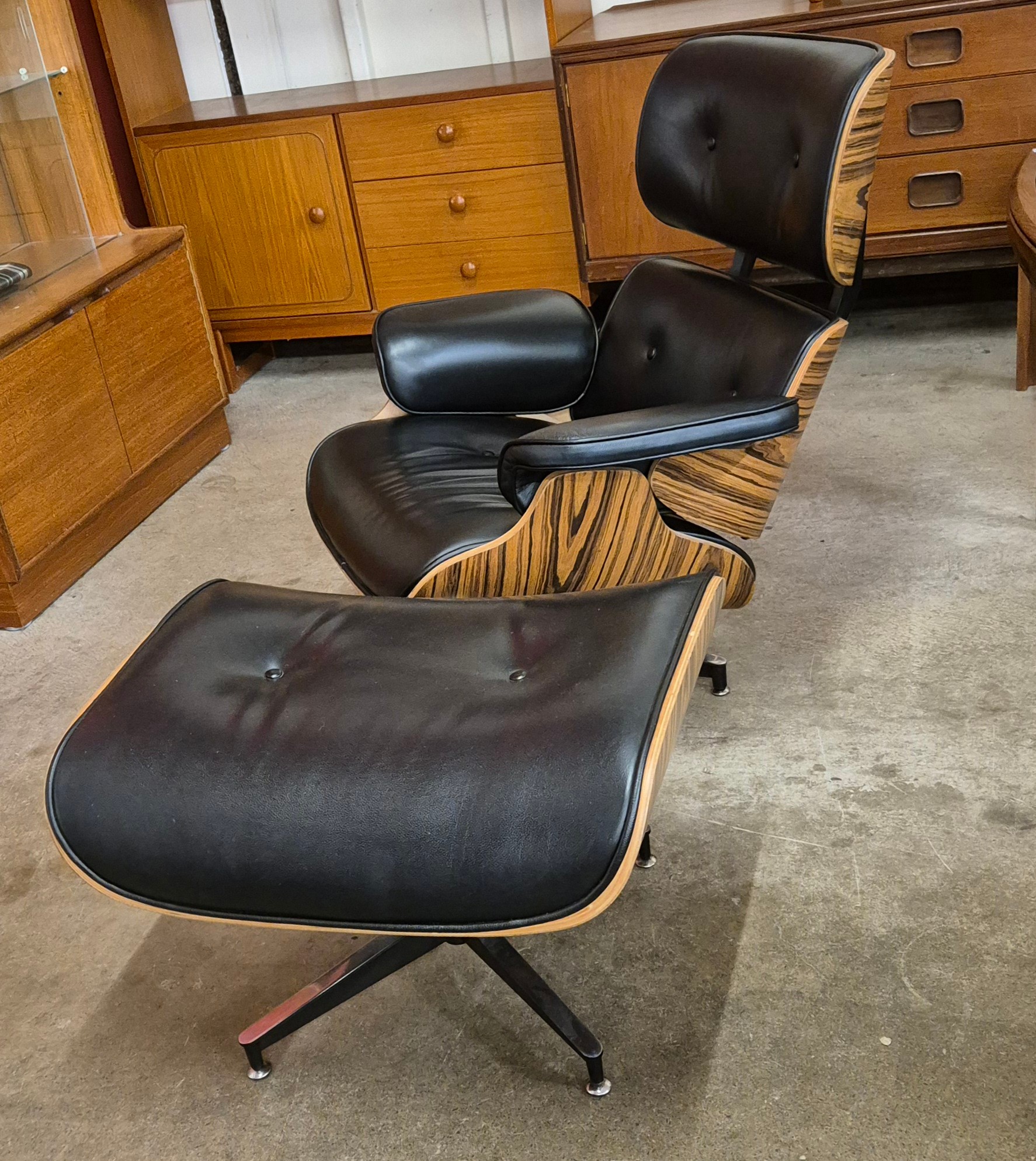 A Charles & Ray Eames style revolving lounge chair and ottoman - Image 3 of 4
