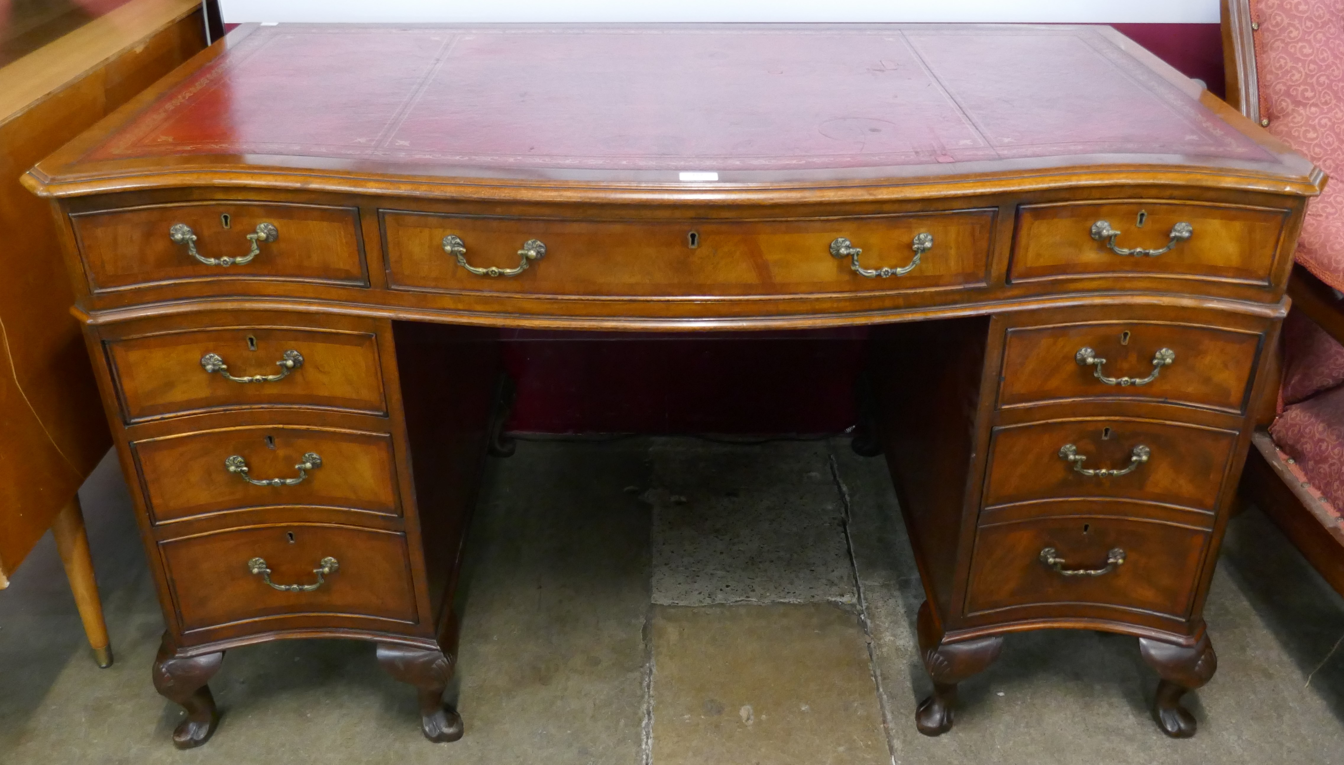 A Chippendale style mahogany and red leather topped library desk - Image 2 of 2