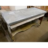 A Victorian pine and galvanised top kitchen table