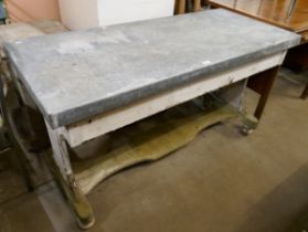 A Victorian pine and galvanised top kitchen table