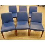 A set of six G-Plan Danish Design teak and blue vinyl dining chairs, designed by Ib Kofod Larsen