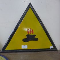 An enamelled metal Hot Oil warning sign