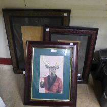 Two oak picture frames and a print