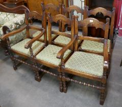 A set of six 17th Century style Ipswich oak dining chairs