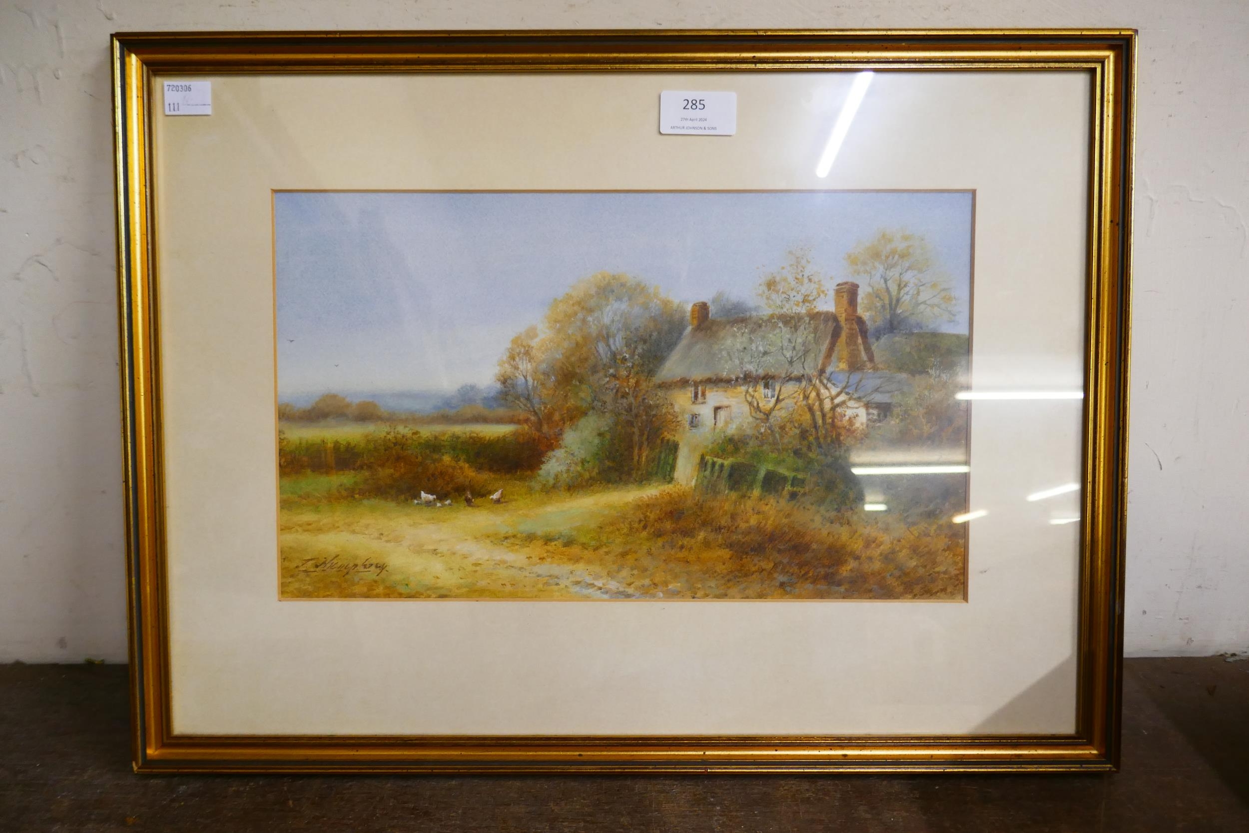 J. Humphrey, rural cottage landscape, watercolour, framed - Image 2 of 2