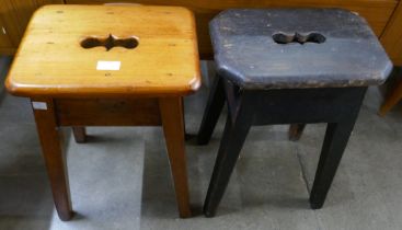 A pair of Victorian pine kitchen stools