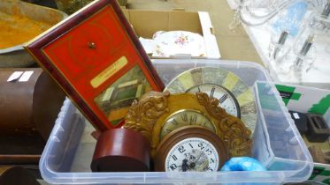A collection of clocks including a carved wooden example, mantel clocks and an Aberdeen FC clock and