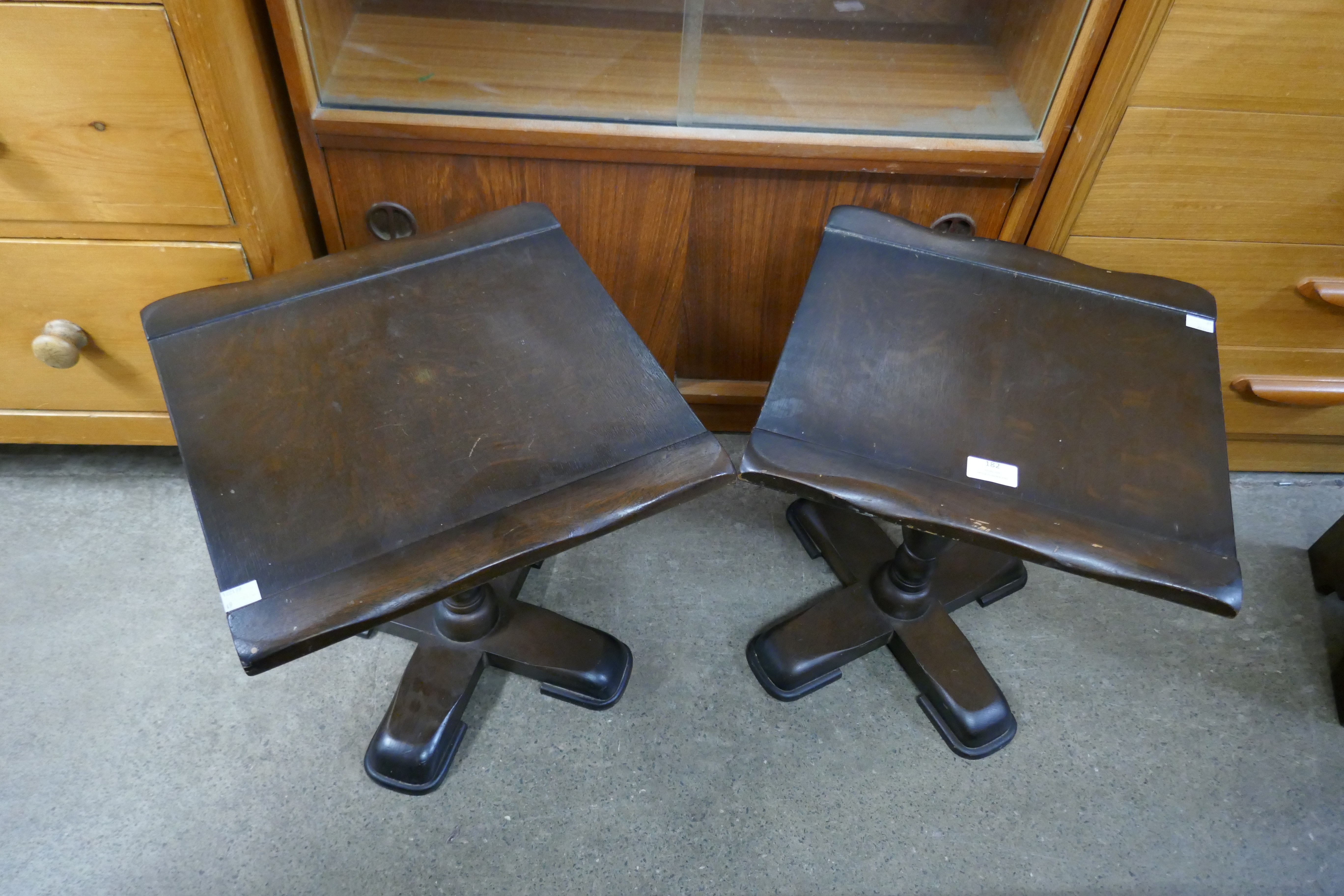 A pair of oak tables