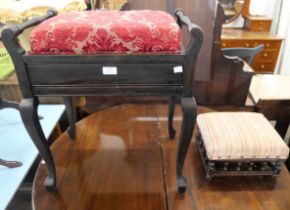 An Edward VII ebonised piano stool and a footstool