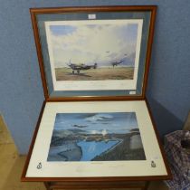 Two signed aircraft prints; Return to France by Alan Holt, signed by the artist and J.E. Johnson,