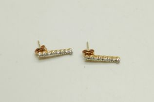 A pair of yellow metal and diamond earrings, 1.5g