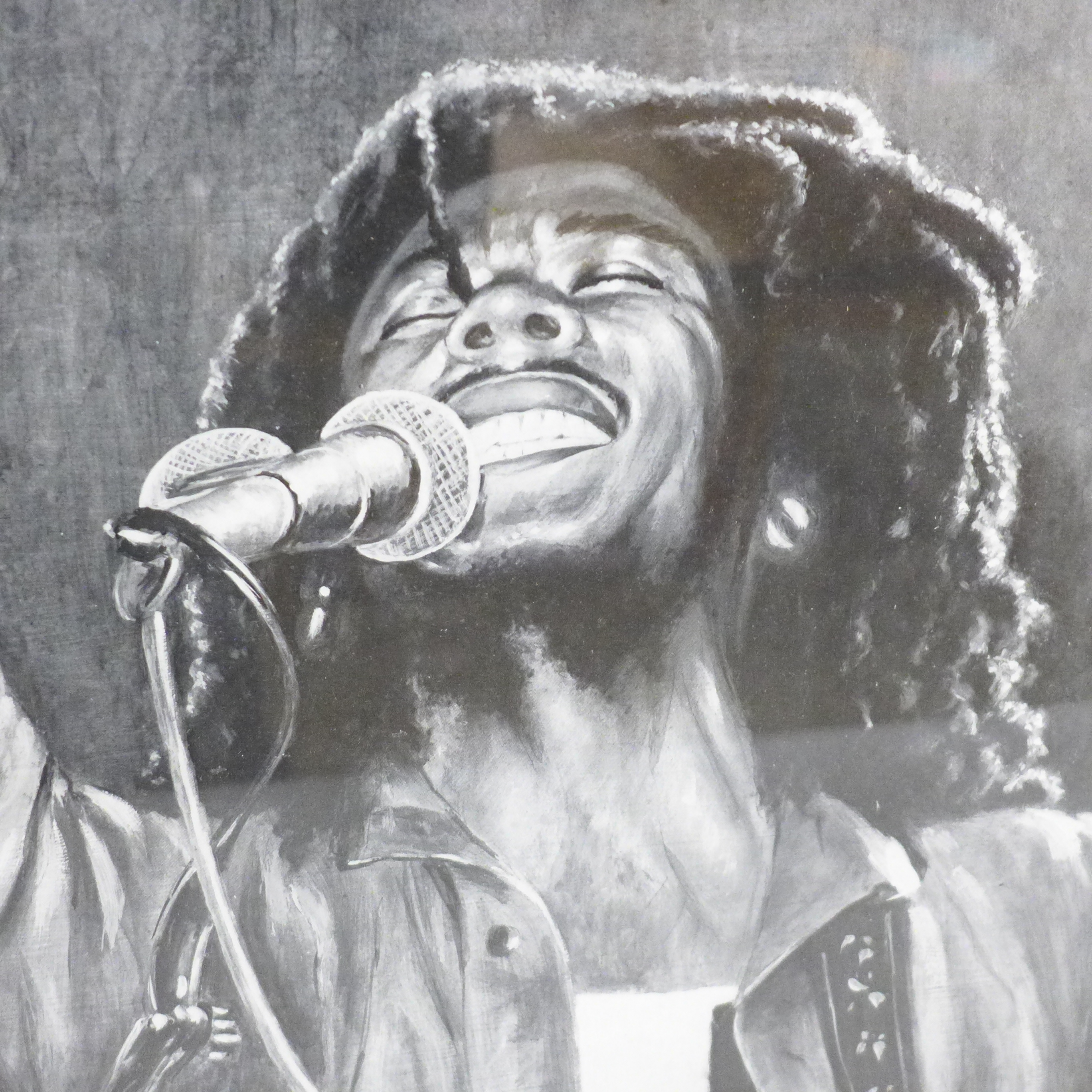 A framed Bob Marley black and white print by Louis Jeacock, 1983 (size 60 x 50cm) **PLEASE NOTE THIS - Image 2 of 3