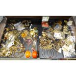 Two trays containing costume jewellery