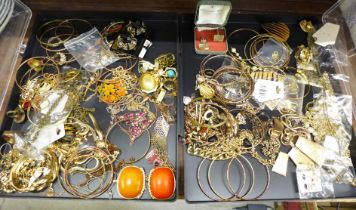 Two trays containing costume jewellery