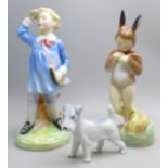 Two Royal Doulton figures, Little Boy Blue and Baby Bunting, and a Royal Doulton figure of a dog