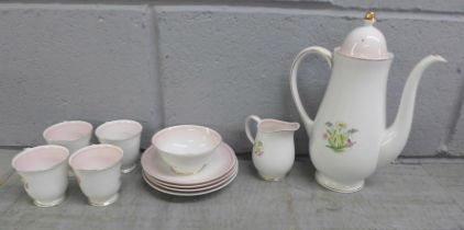 A Susie Cooper Design Romance pink pattern four setting tea service, eleven pieces in total, small