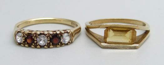 Two 9ct gold rings, 5.8g, P and R