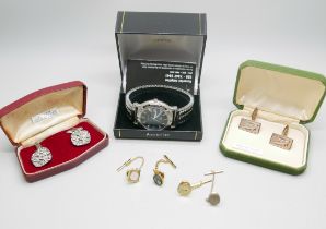 Two pairs of silver cufflinks, studs and an Accurist wristwatch
