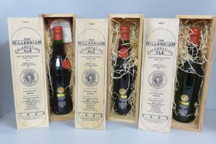 Three bottles of Christopher Columbus Ltd The Millennium Celebration Ale, 1999, boxed
