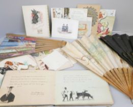 A collection of vintage greetings cards and postcards, a circa 1900 keep sake illustrated album,
