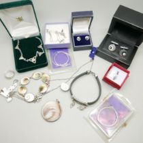 Boxed silver jewellery, pendants and chains, bracelet, rings, earrings, etc.