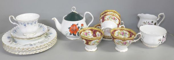 A collection of Royal Albert teawares including four Lady Hamilton cups and three saucers, a