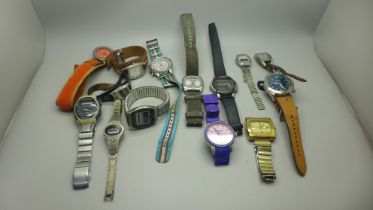 Fourteen lady's and gentleman's watches; Fossil, Casio, Gul, Superdry, etc.