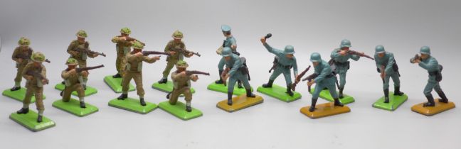 A collection of Britains Deetail model military figures; twenty British and twenty-two German