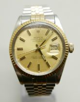 A Rolex Oyster Perpetual Datejust bi-metal wristwatch, 1980, 8760122-16013, (purchased Andrew