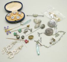 Assorted jewellery, stud sets, stick pins, etc.
