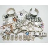 A collection of silver tone jewellery