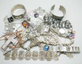 A collection of silver tone jewellery