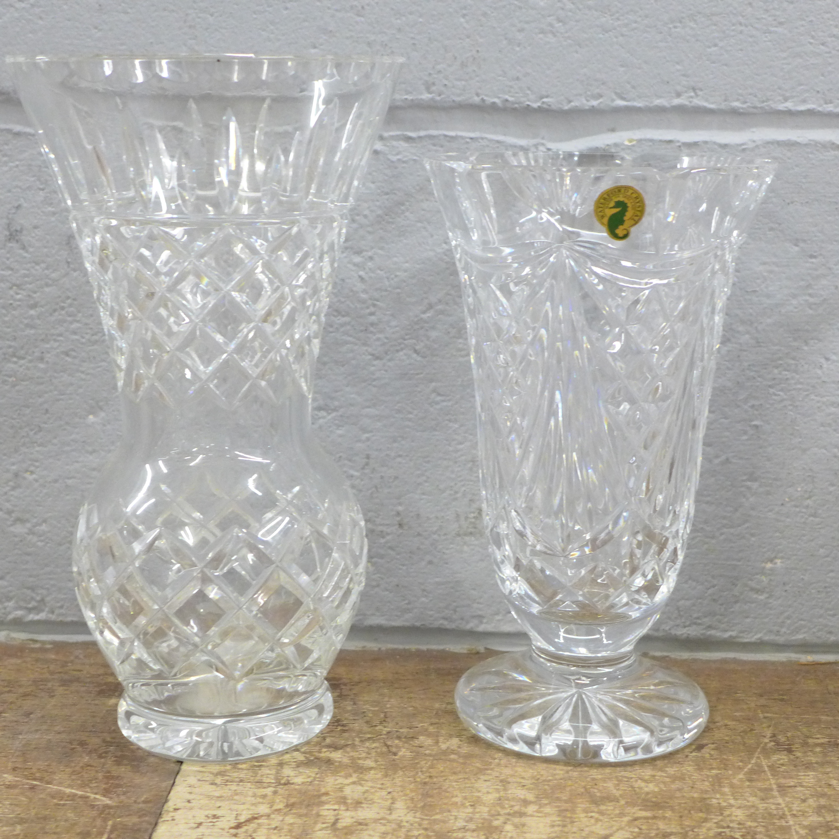 A Waterford Crystal clock, two Waterford Crystal vases, two Bohemia crystal posy vases and two other - Image 4 of 4