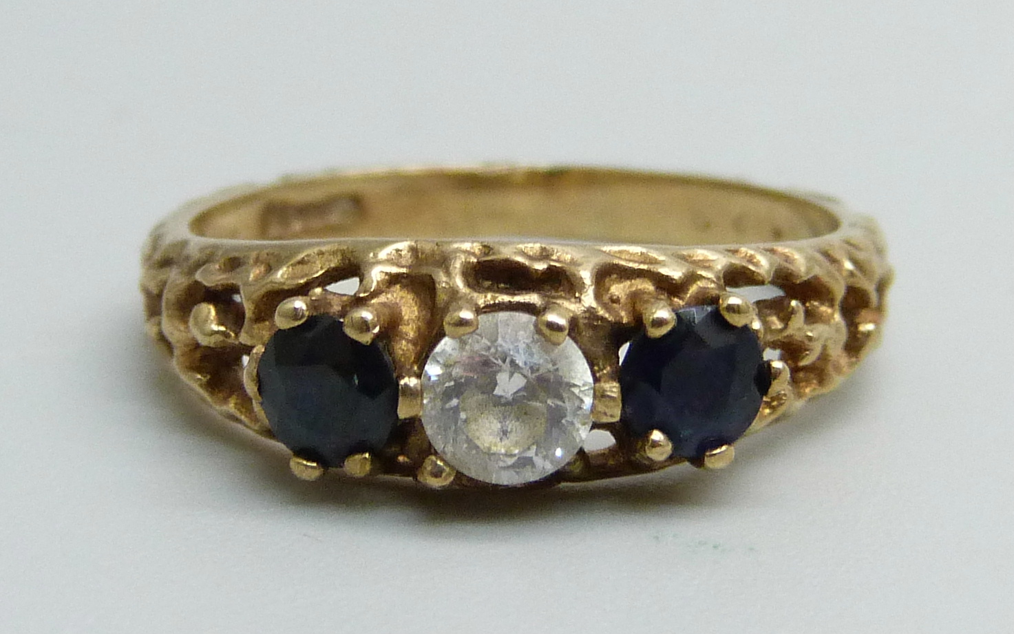 A 9ct gold, sapphire and cubic zirconia ring, 2.7g, O