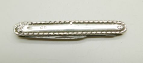 A silver penknife, Birmingham 1906, a/f