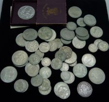 A 1951 crown (EF) and a range of half crowns/florins/shillings and sixpences (over 50 coins)