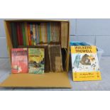 A box of books, Ladybird, Enid Blyton, Ian Fleming, Agatha Christie and a box of fishing related
