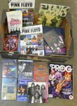 Pink Floyd, a box of books about the band including two copies of Inside Out and several DVDs