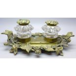 A brass double bottle inkstand