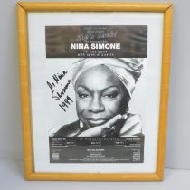 A signed concert flyer, Nina Simone, 1999