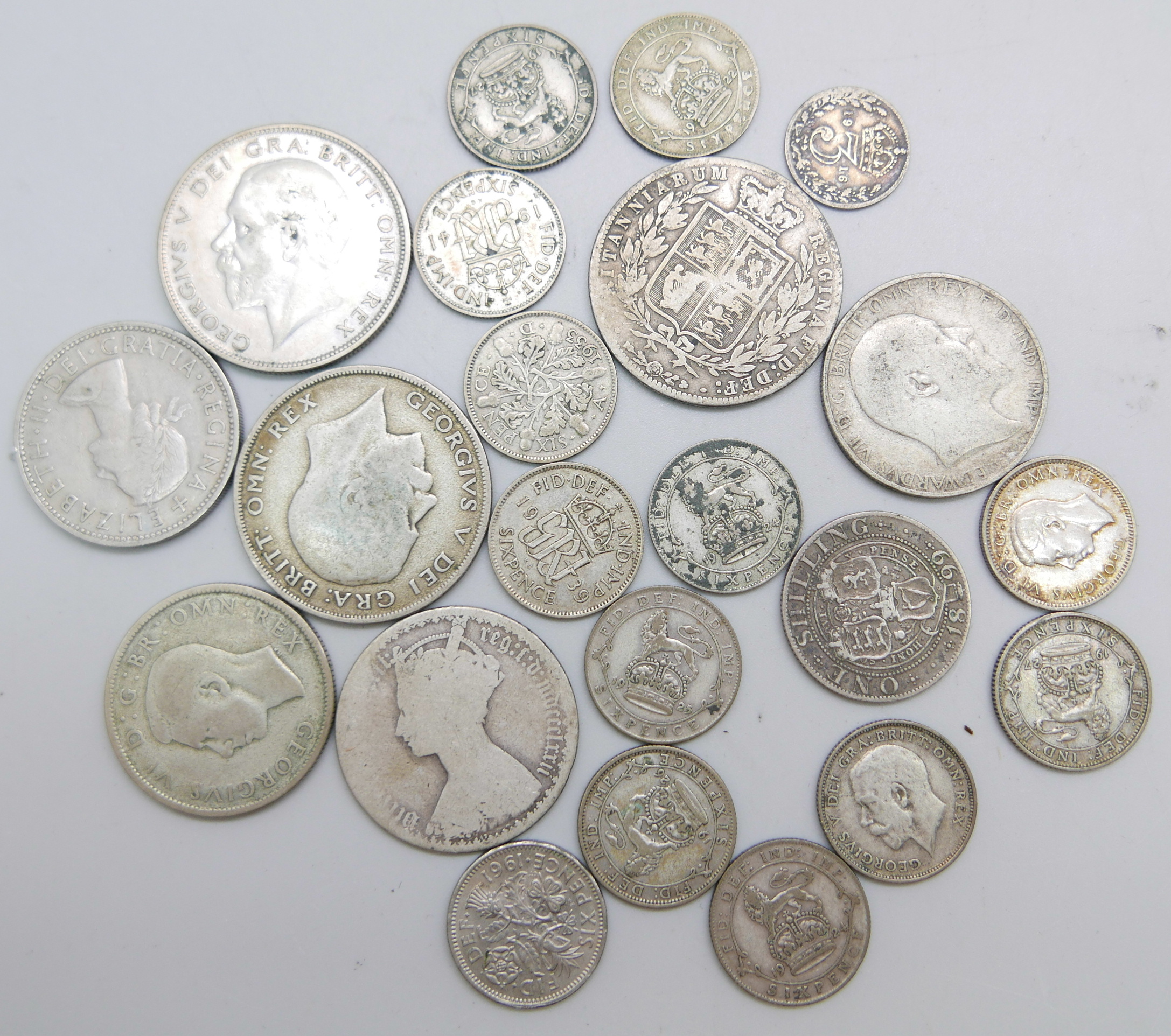 A collection of coins - five silver, 41g, fifteen half silver, 72g and two others - Image 2 of 4