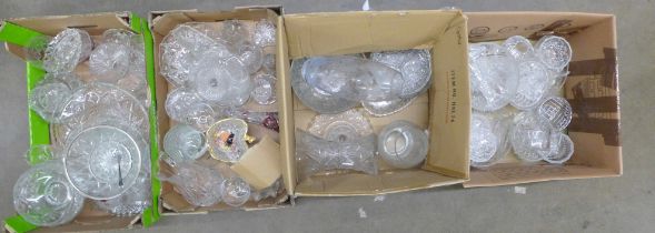 Four boxes of mixed crystal and glass, many bowls, vases, dishes, etc. **PLEASE NOTE THIS LOT IS NOT