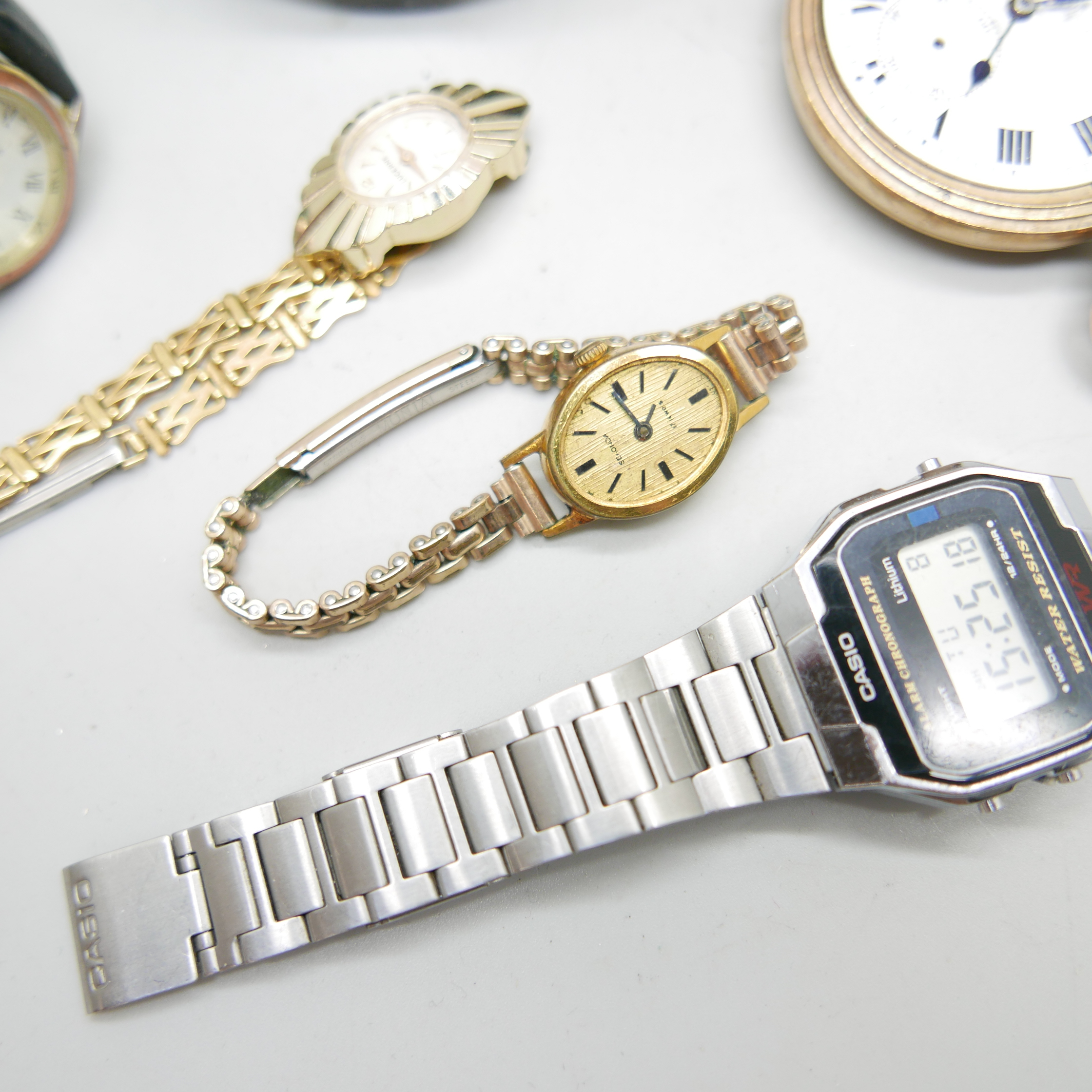 A pocket watch, a/f, a Casio wristwatch, an Armani wristwatch, and three other wristwatches - Image 4 of 4
