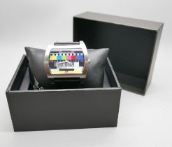 A large novelty TV screen quartz wristwatch, Softech, case 47mm, boxed