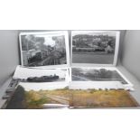 A collection of 58 1960s black and white photographs of steam trains and later locomotives