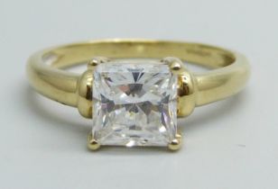 A 14ct gold ring set with a square cut white stone, 3.7g, Q/R