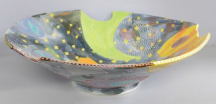 A large colourful studio pottery bowl/centrepiece, 38cm, signed to the base Jean-Paul Landreau