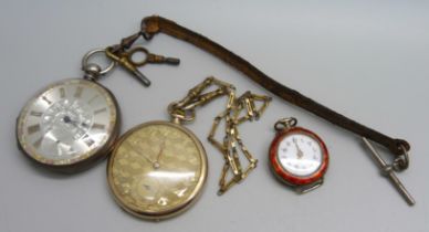 A silver pocket watch with silver dial, a gold plated Tempo pocket watch and a silver gilt .800